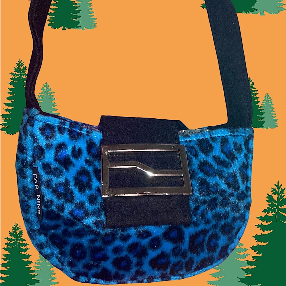 Far Nine Fuzzy Blue Leopard Print 90s/Y2K/ 90s Style Mini Handbag